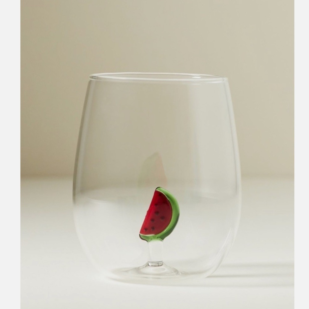 NIB Anthropologie Cheerie Icon Stemless Wine Glass Watermelon